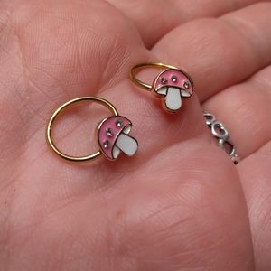 Morbid Metals Earrings - 18g Pink Mushroom with Rhinestones